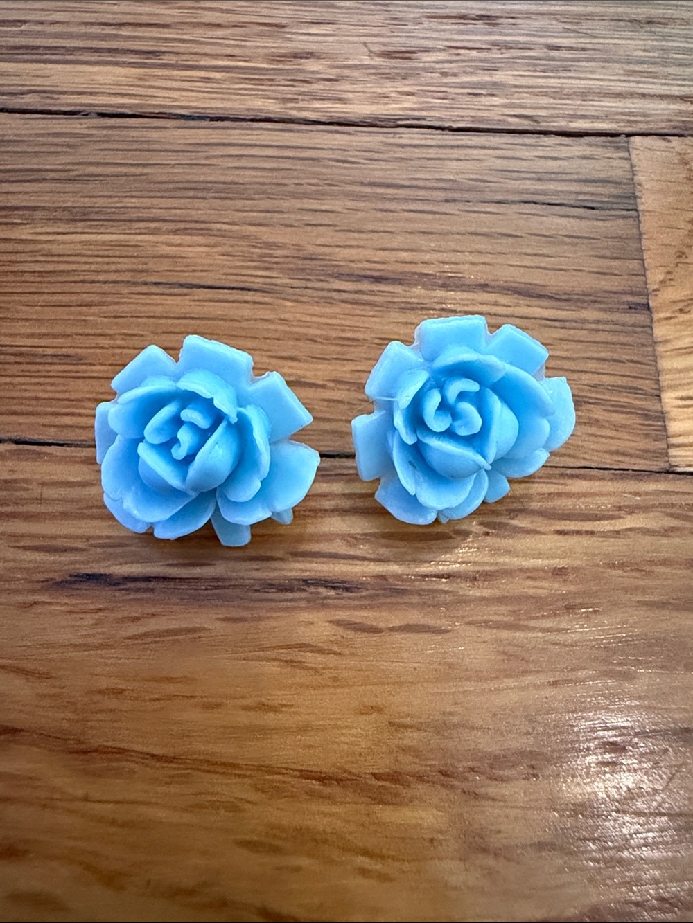 Vintage Baby Blue Rose Flower Stud Earrings